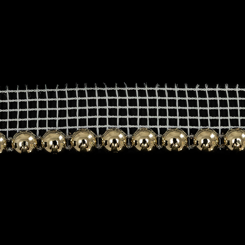 Vintage Gold Circular Beaded Trimming with White Mesh Lip - 0.5" Detail