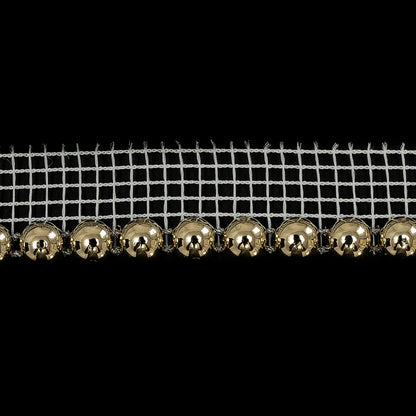 Vintage Gold Circular Beaded Trimming with White Mesh Lip - 0.5" Detail