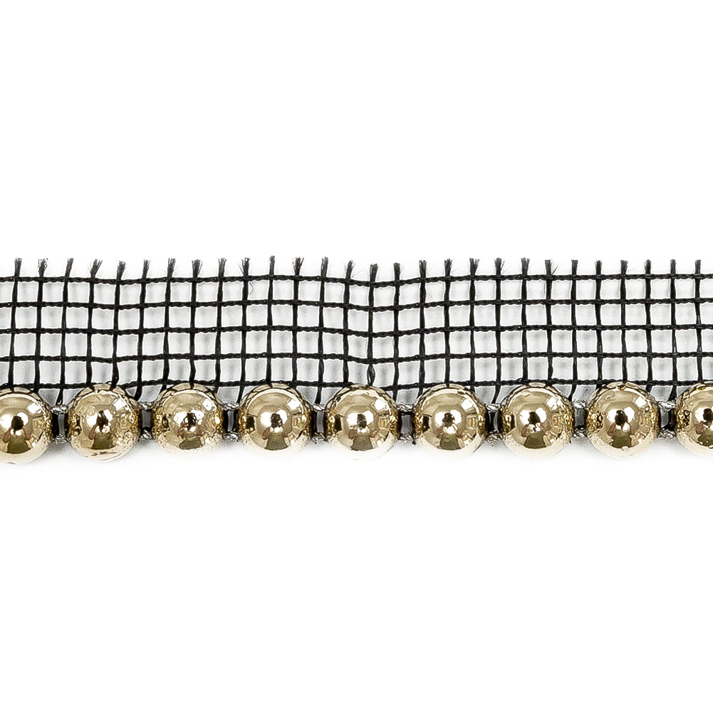 Vintage Gold Circular Beaded Trimming with Black Mesh Lip - 0.5" Detail