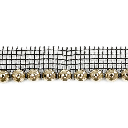 Vintage Gold Circular Beaded Trimming with Black Mesh Lip - 0.5" Detail