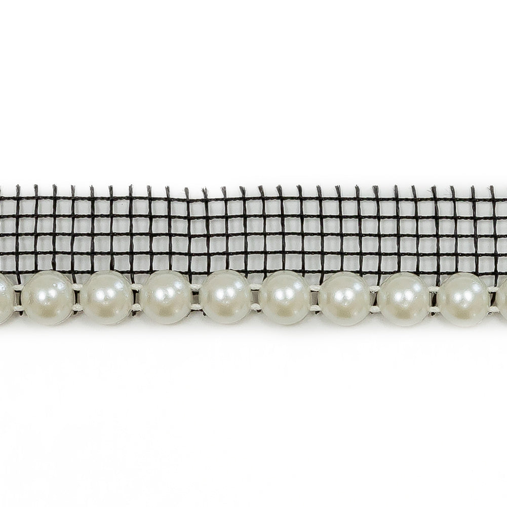 Vintage Pearlescent Circular Beaded Trimming with Black Mesh Lip - 0.5" Detail