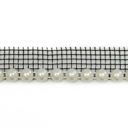 Vintage Pearlescent Circular Beaded Trimming with Black Mesh Lip - 0.5" Detail