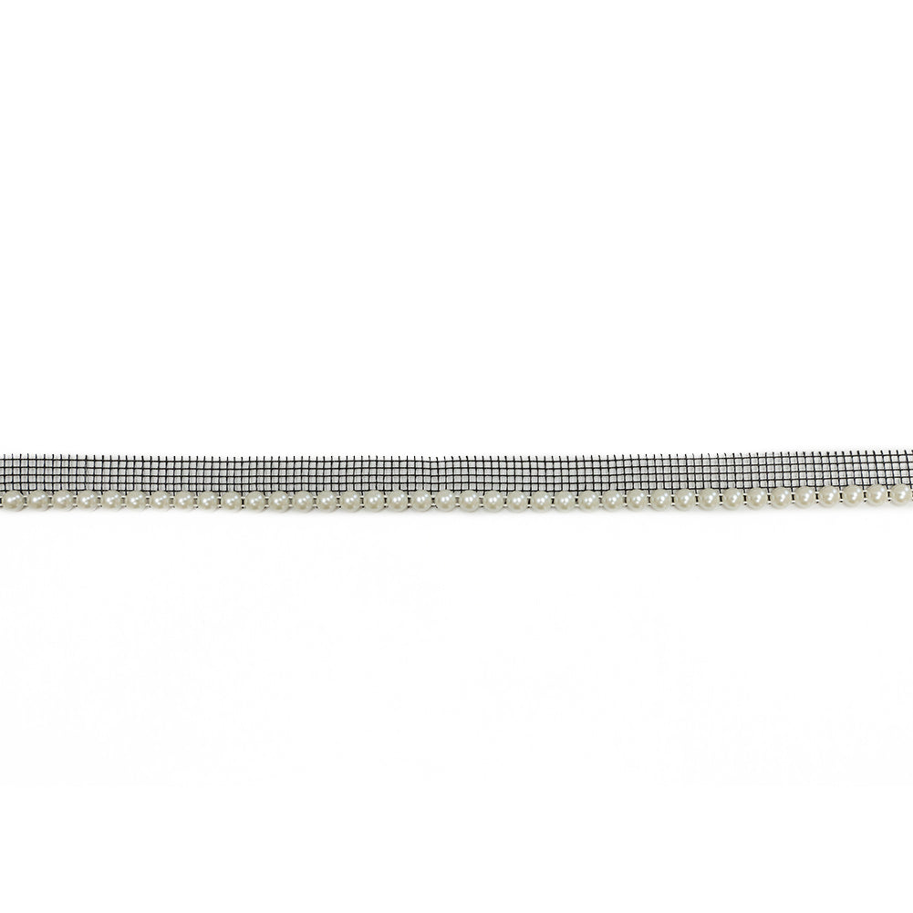 Vintage Pearlescent Circular Beaded Trimming with Black Mesh Lip - 0.5"