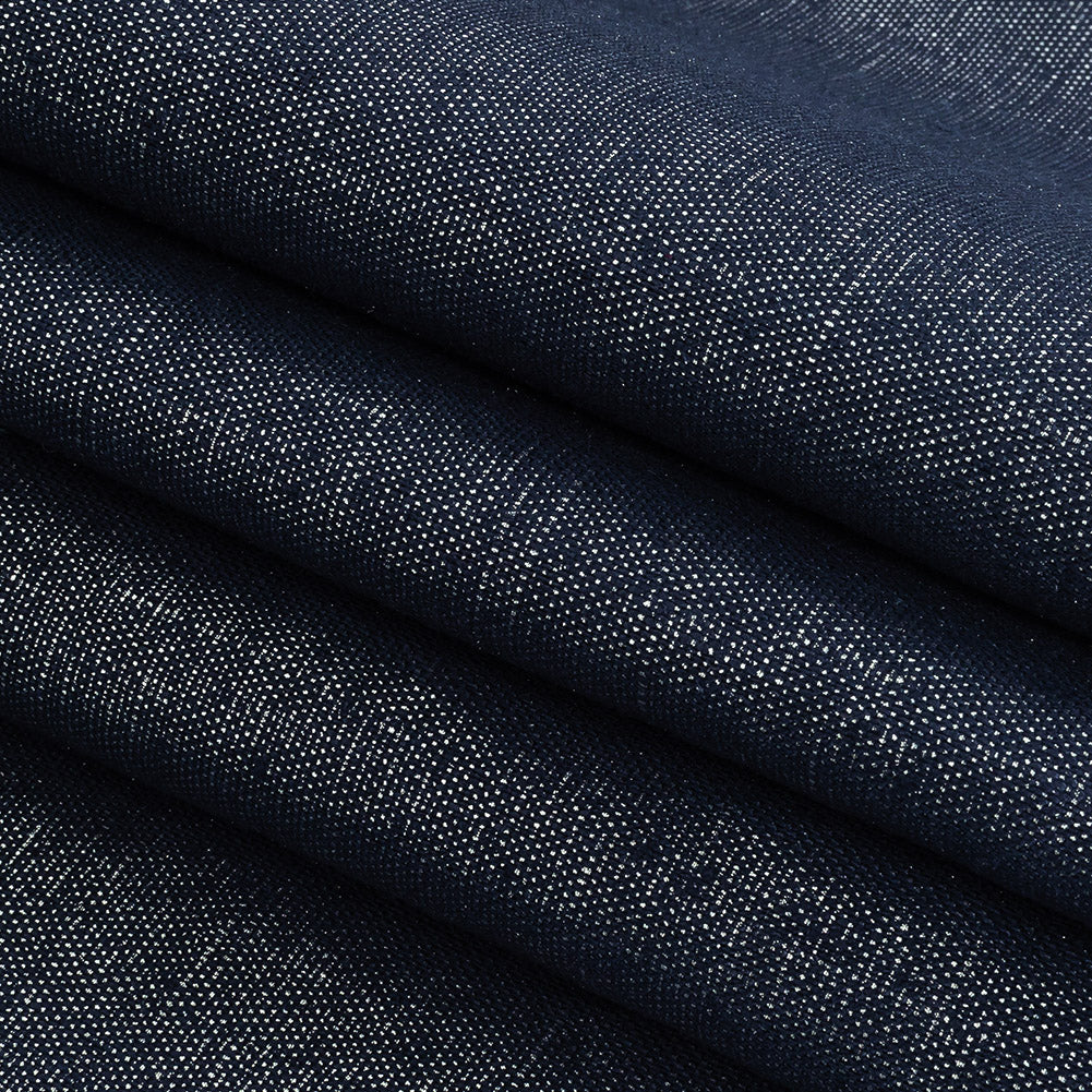 Medium Weight Linen Woven with Metallic Foiling - Galactica Blue and Silver - Bianca Collection Folded