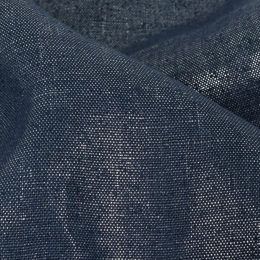 Medium Weight Linen Woven with Metallic Foiling - Galactica Blue and Silver - Bianca Collection Detail