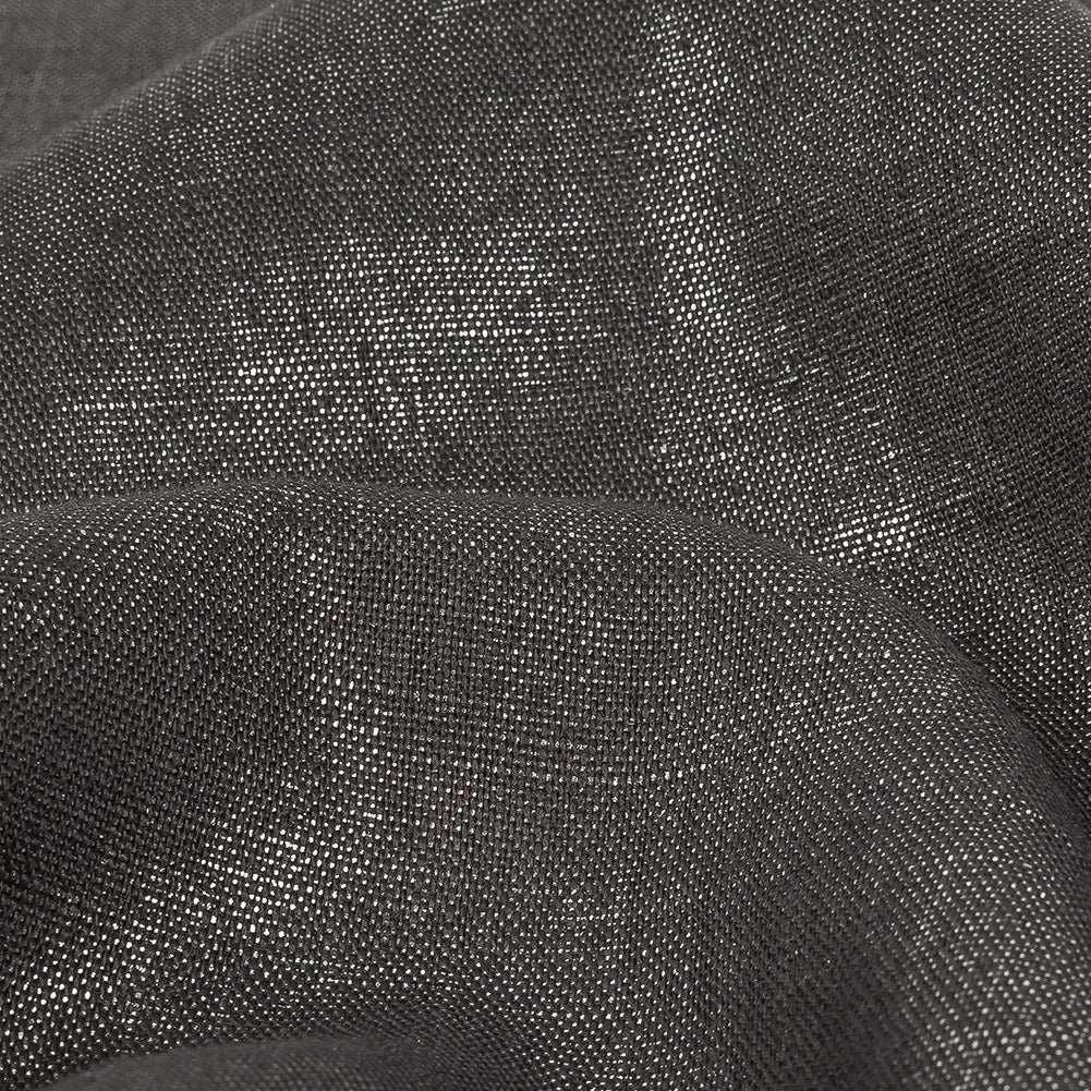 Medium Weight Linen Woven with Metallic Foiling - Smoke Gray and Silver - Bianca Collection Detail