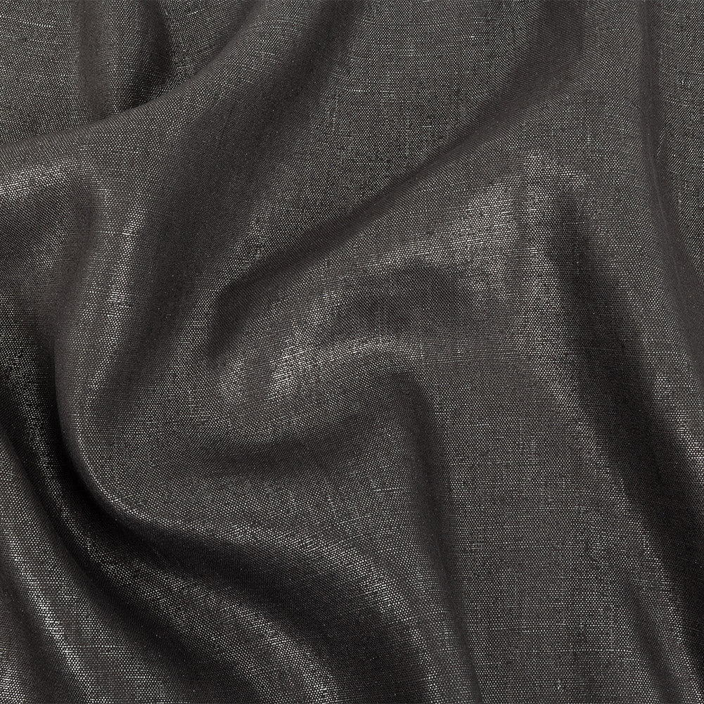 Medium Weight Linen Woven with Metallic Foiling - Smoke Gray and Silver - Bianca Collection