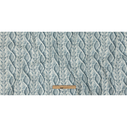 Blue Haze and Flint Stone Cable Knit Printed Stretch Linen and Rayon Woven Folded
