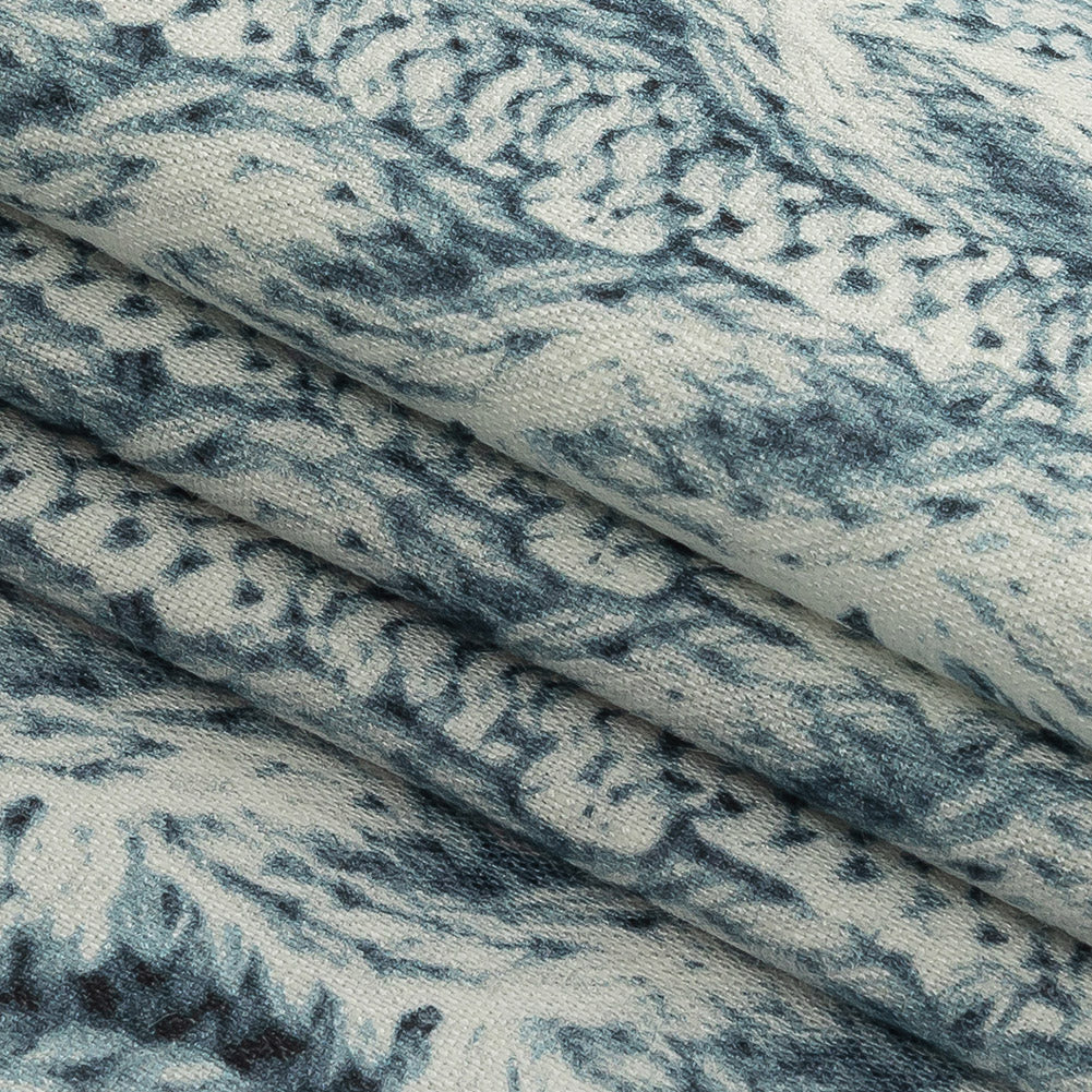 Blue Haze and Flint Stone Cable Knit Printed Stretch Linen and Rayon Woven Detail