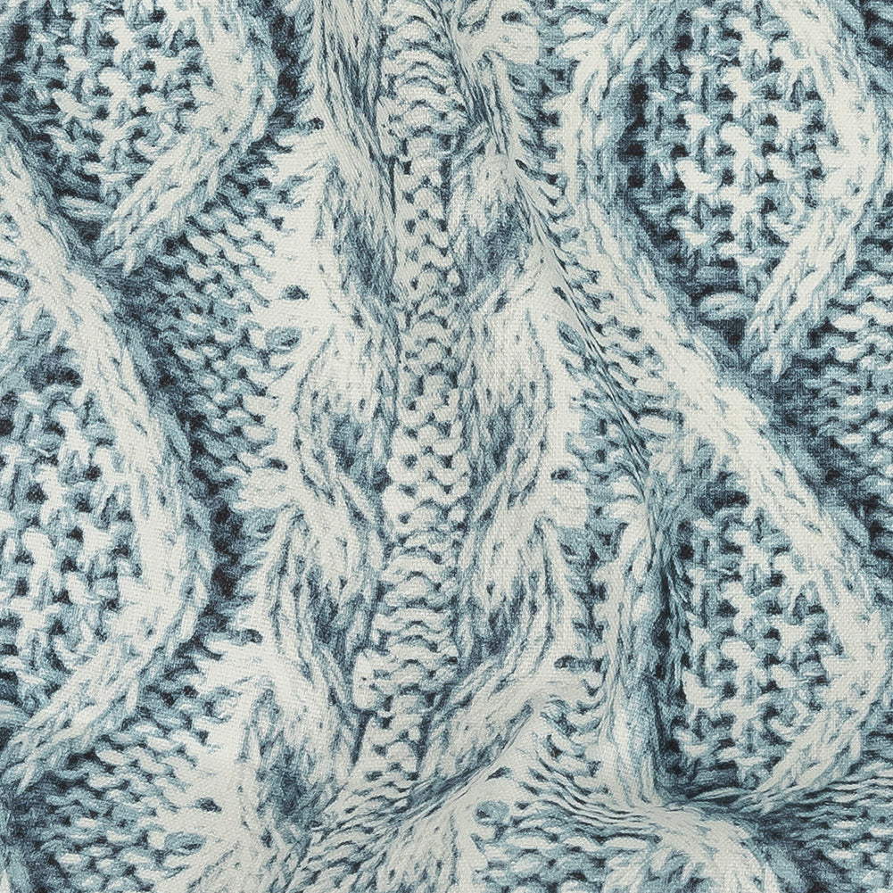 Blue Haze and Flint Stone Cable Knit Printed Stretch Linen and Rayon Woven Full
