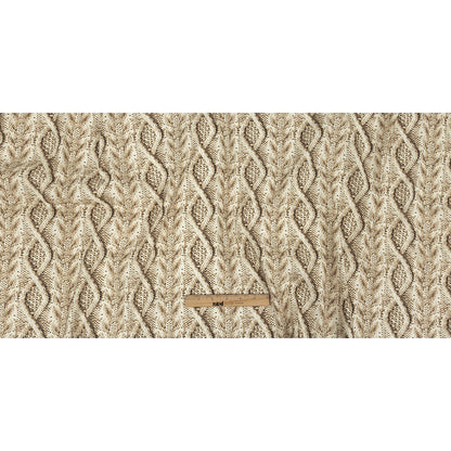 Antique White and Incense Cable Knit Printed Stretch Linen and Rayon Woven Folded