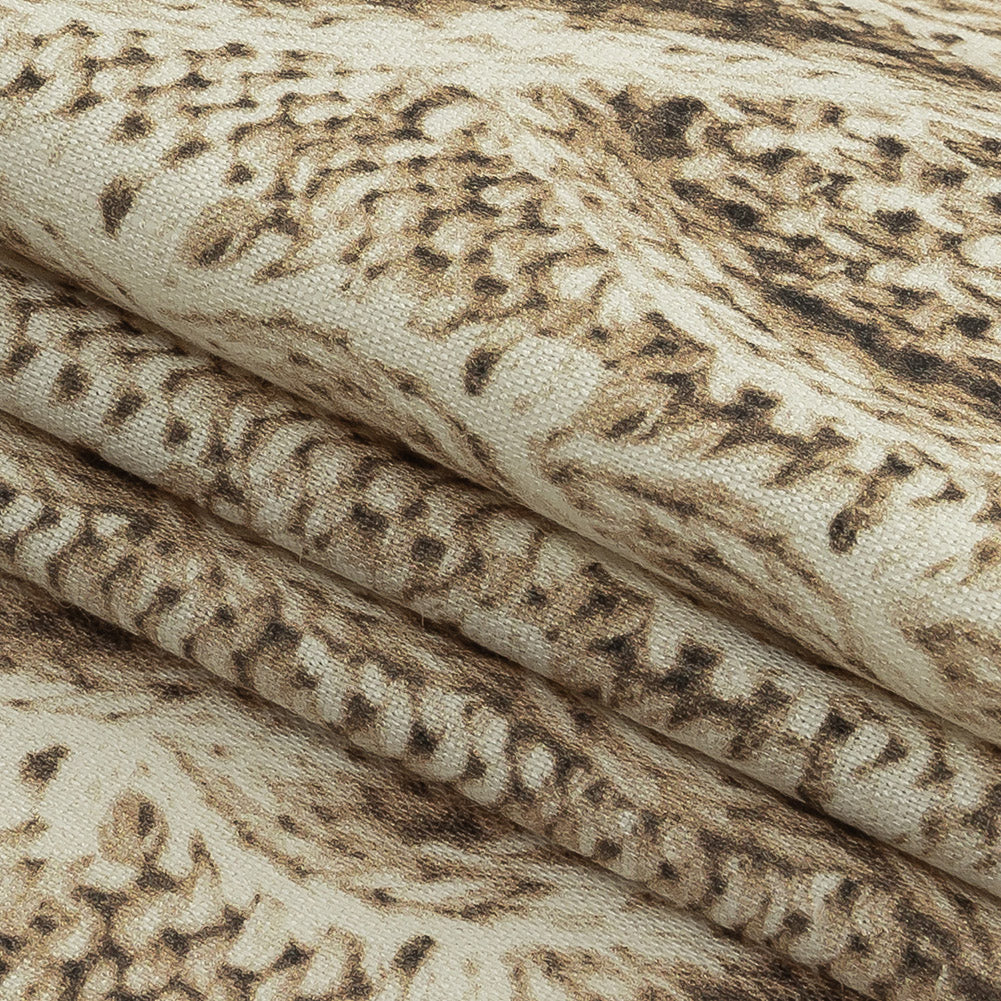 Antique White and Incense Cable Knit Printed Stretch Linen and Rayon Woven Detail