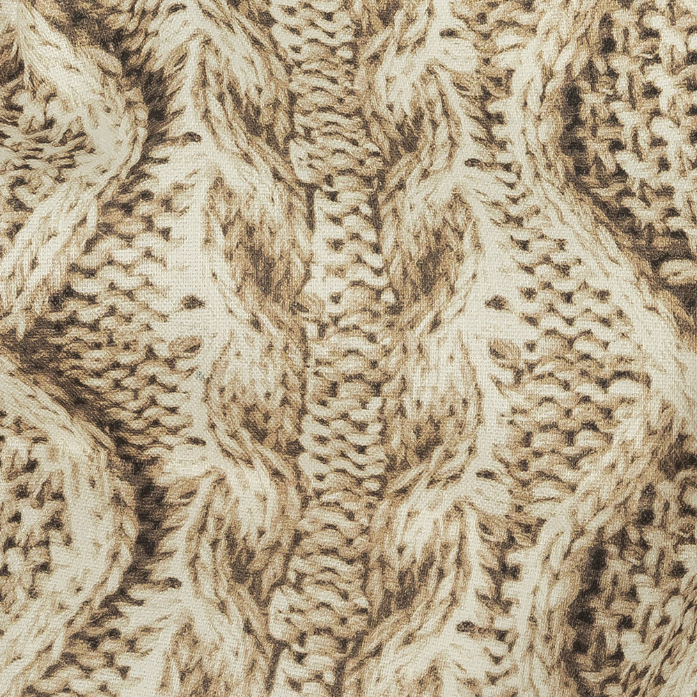 Antique White and Incense Cable Knit Printed Stretch Linen and Rayon Woven Full
