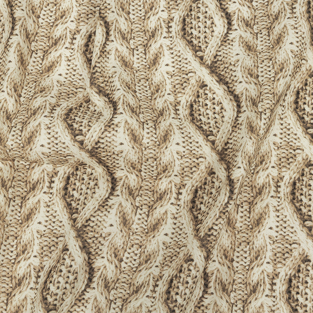 Antique White and Incense Cable Knit Printed Stretch Linen and Rayon Woven