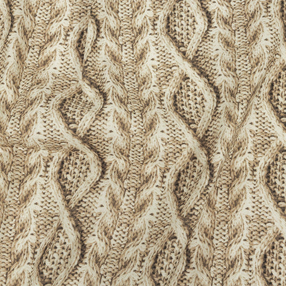Antique White and Incense Cable Knit Printed Stretch Linen and Rayon Woven