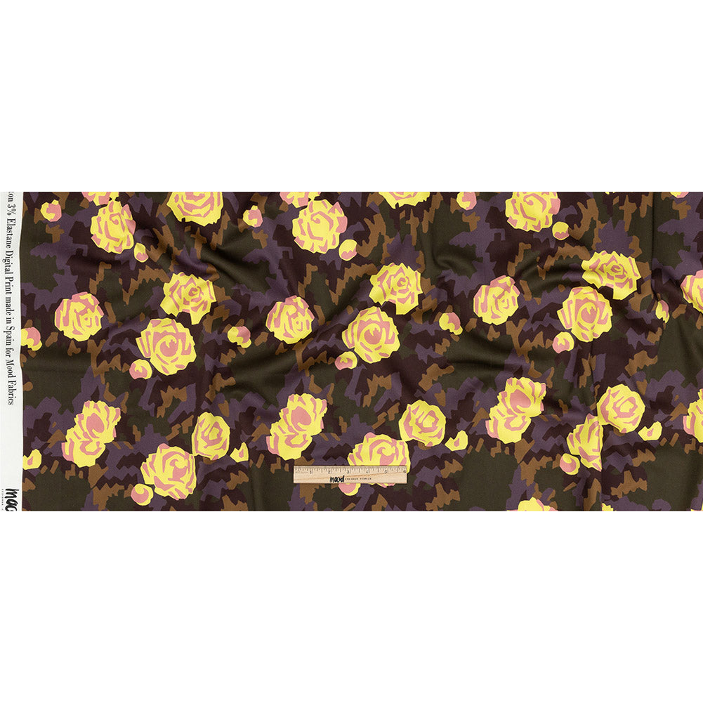 Mood Exclusive Yellow and Teak Camo Floral Incognito Stretch Cotton Sateen Full