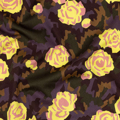 Mood Exclusive Yellow and Teak Camo Floral Incognito Stretch Cotton Sateen