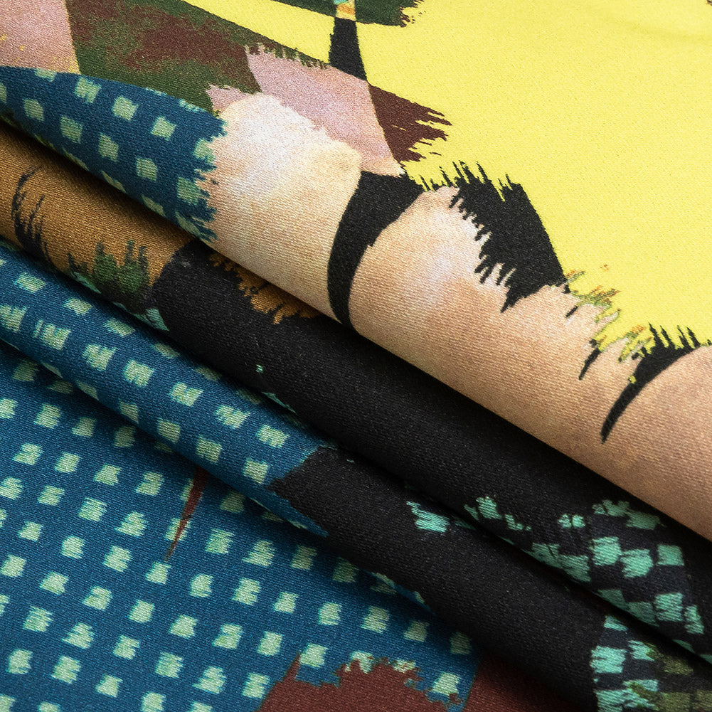Mood Exclusive Mahogany and Mustard Pop Art Graffiti Stretch Cotton Sateen Folded
