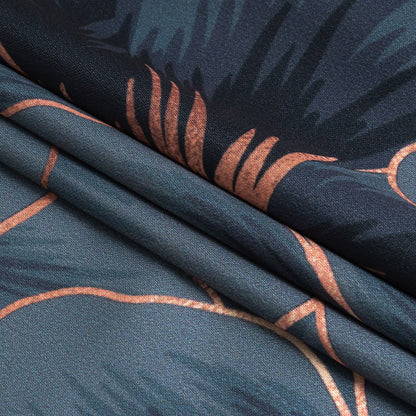 Mood Exclusive Stormy Weather and Copper Hibiscus Hex Polyester Stretch Satin Folded