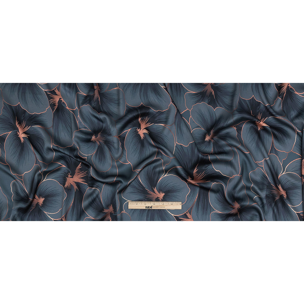 Mood Exclusive Stormy Weather and Copper Hibiscus Hex Polyester Stretch Satin Full