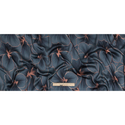 Mood Exclusive Stormy Weather and Copper Hibiscus Hex Polyester Stretch Satin Full