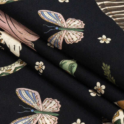 Cotton Voile Print - Black Animals and People - Mood Exclusive Elysian Menagerie Folded