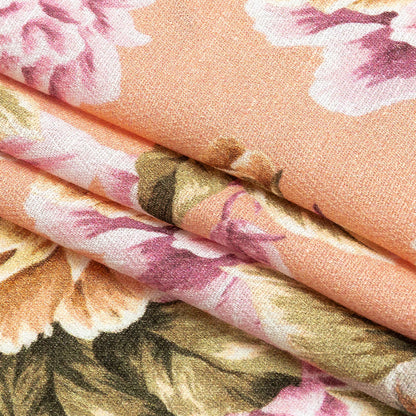 Gauzy Viscose Crepe Print - Peach Pink and Yellow Floral - Mood Exclusive Antique Rose Petals Folded