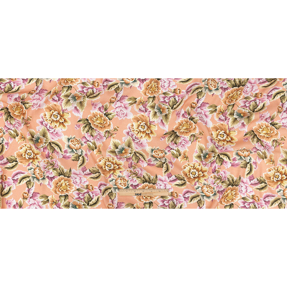 Gauzy Viscose Crepe Print - Peach Pink and Yellow Floral - Mood Exclusive Antique Rose Petals Full