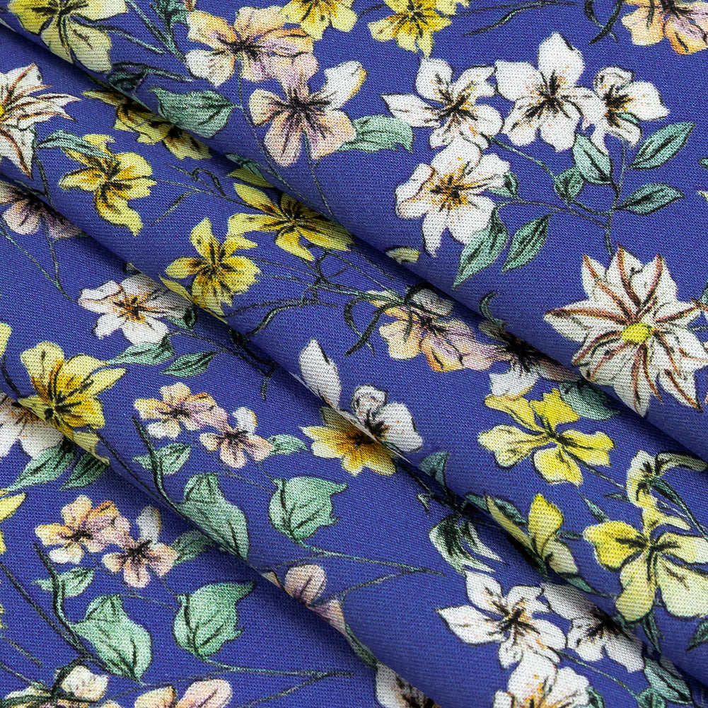 Mood Exclusive Cobalt Blue Dainty Daffodils Viscose Twill Folded