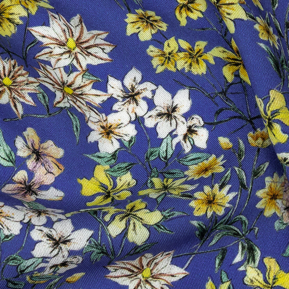 Mood Exclusive Cobalt Blue Dainty Daffodils Viscose Twill Detail