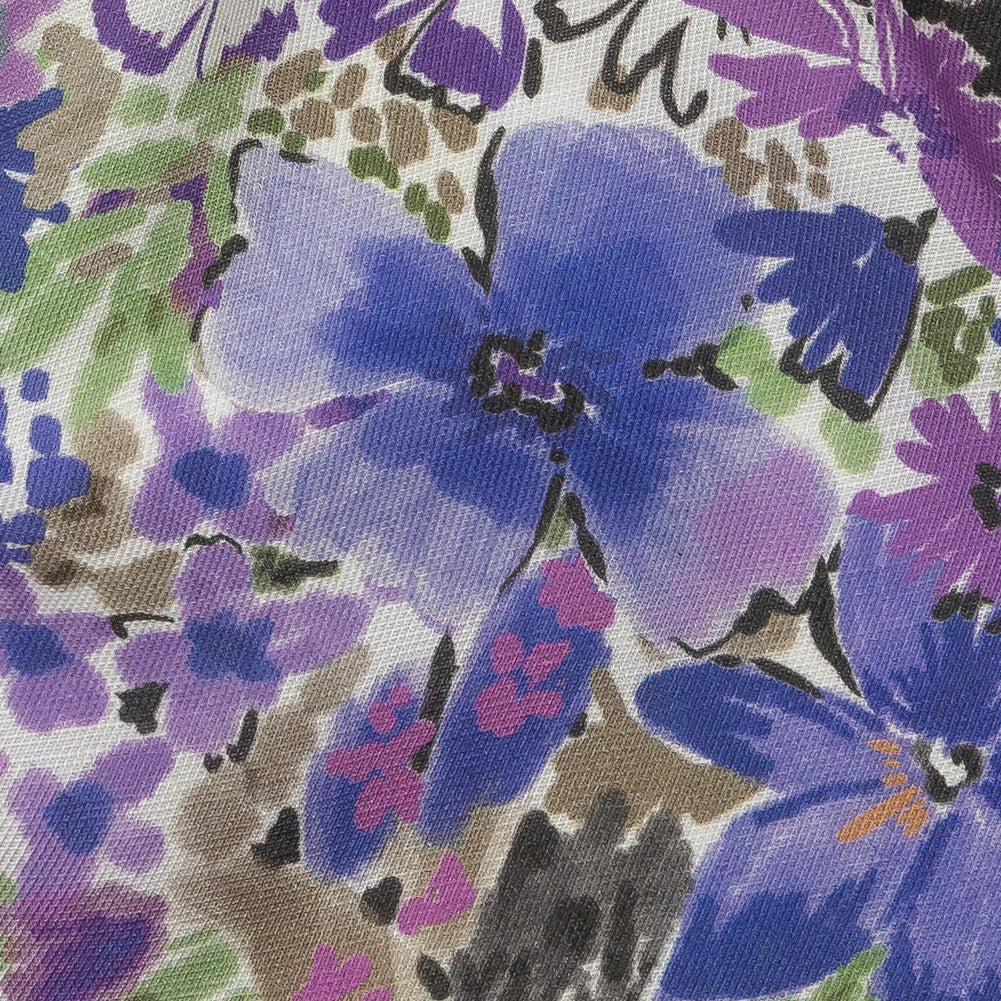 Viscose and Linen Twill Print - Violet Floral - Mood Exclusive Sketchbook Conservatory Detail