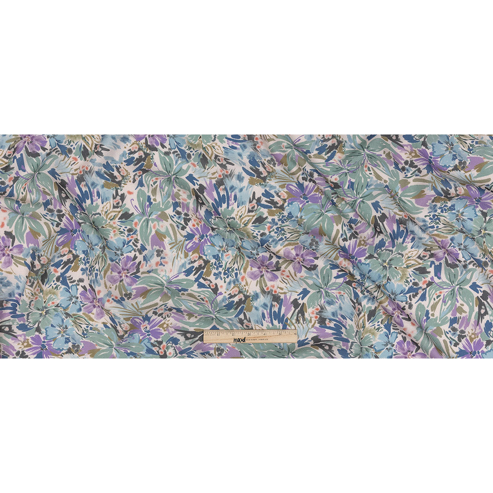 Viscose and Linen Twill Print - Lilac Painterly Florals - Mood Exclusive Daylily Dreamscape Folded