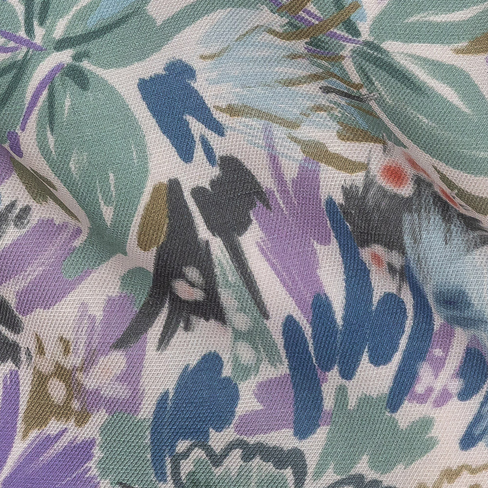 Viscose and Linen Twill Print - Lilac Painterly Florals - Mood Exclusive Daylily Dreamscape Full
