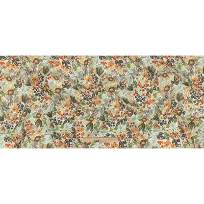 Viscose and Linen Twill Print - Orange and Olive Green Painterly Floral - Mood Exclusive Morisot Folded