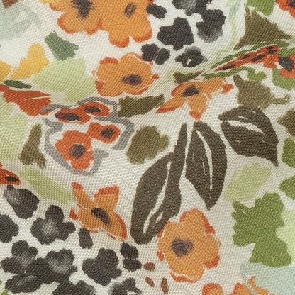 Viscose and Linen Twill Print - Orange and Olive Green Painterly Floral - Mood Exclusive Morisot Full