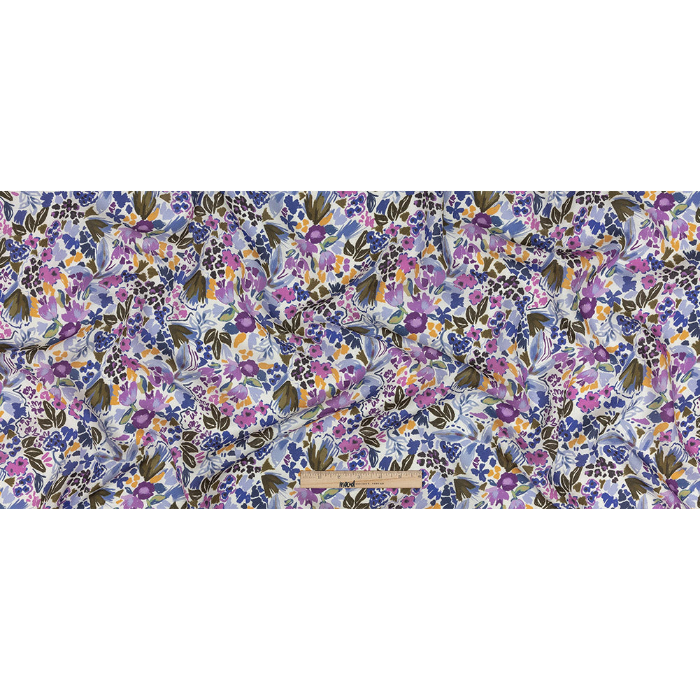 Viscose and Linen Twill Print - Purple and Blue Painterly Floral - Mood Exclusive Morisot Folded
