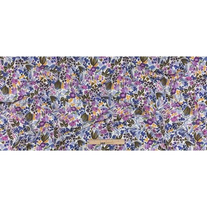 Viscose and Linen Twill Print - Purple and Blue Painterly Floral - Mood Exclusive Morisot Folded