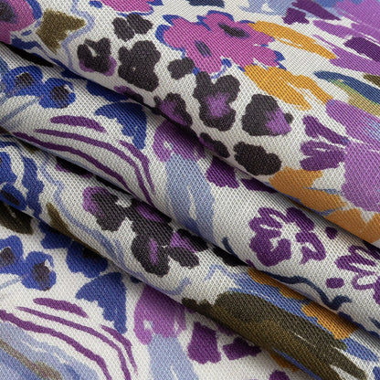 Viscose and Linen Twill Print - Purple and Blue Painterly Floral - Mood Exclusive Morisot Detail