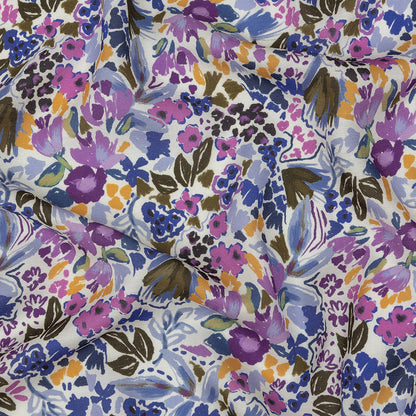 Viscose and Linen Twill Print - Purple and Blue Painterly Floral - Mood Exclusive Morisot