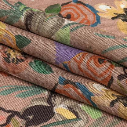 Viscose and Linen Twill Print - Dark Peach and Rainbow Floral - Mood Exclusive Wallflower Whimsy Folded