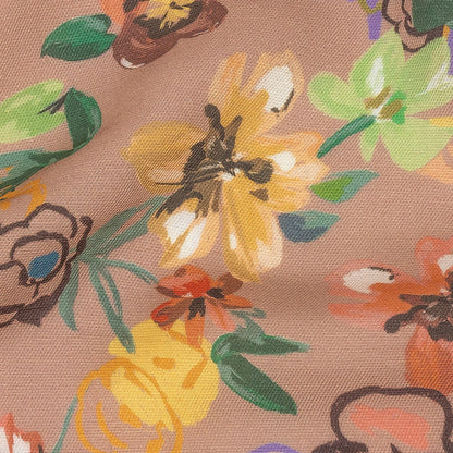 Viscose and Linen Twill Print - Dark Peach and Rainbow Floral - Mood Exclusive Wallflower Whimsy Detail