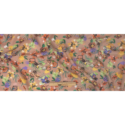 Viscose and Linen Twill Print - Dark Peach and Rainbow Floral - Mood Exclusive Wallflower Whimsy Full