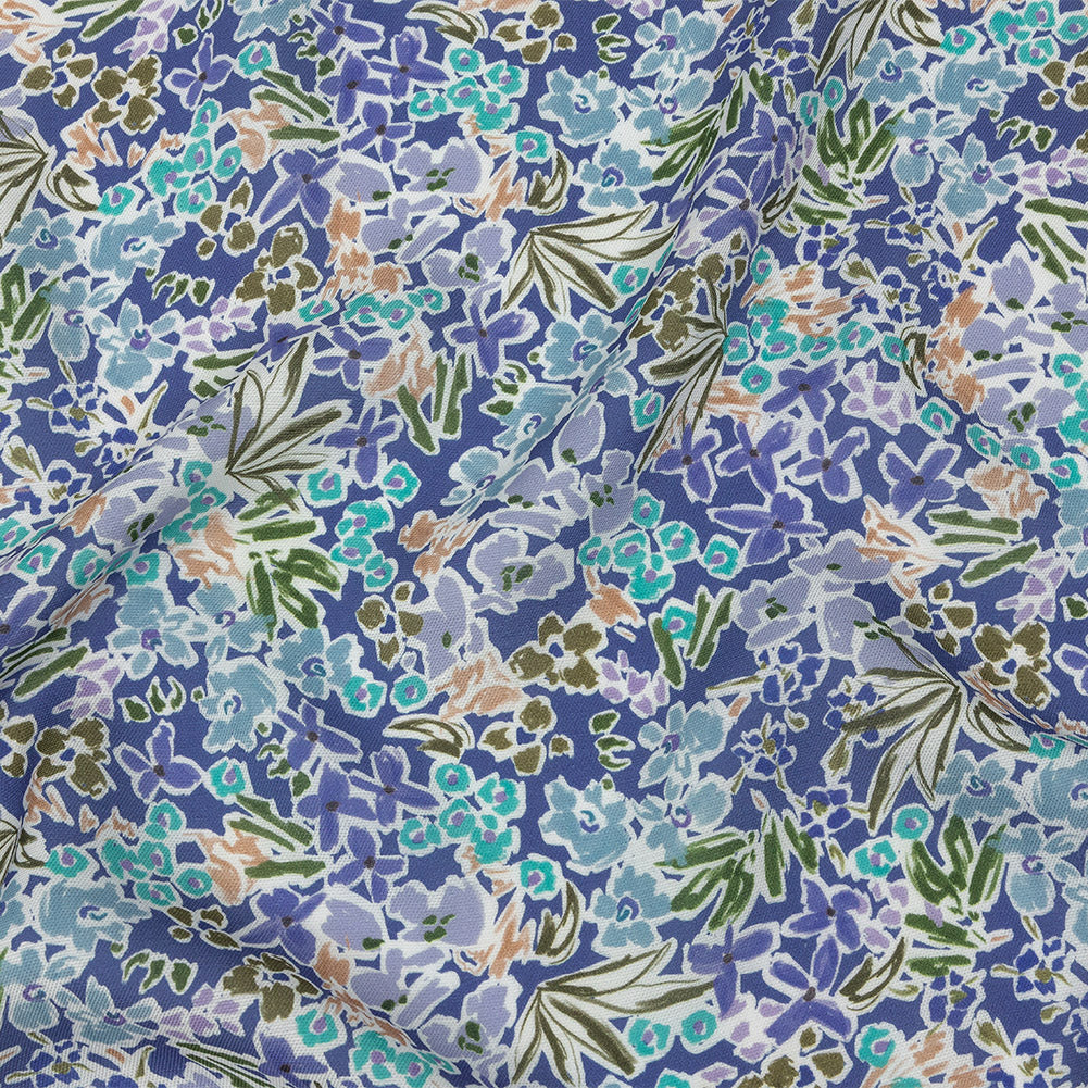 Viscose and Linen Twill Print - Blue Violet Floral - Mood Exclusive Primrose Pleasure