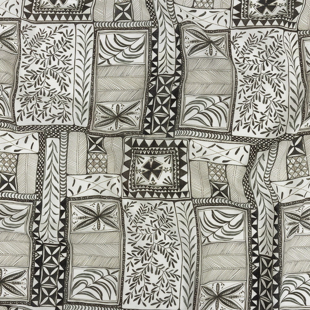 Lightweight Viscose-Linen Woven Print - Smoke Patchwork Doodles - Mood Exclusive Collector’s Botany