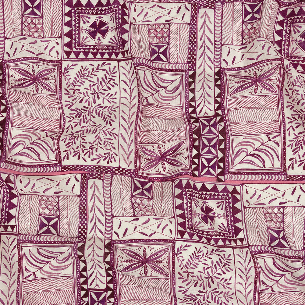 Lightweight Viscose-Linen Woven Print - Magenta Patchwork Doodles - Mood Exclusive Collector’s Botany
