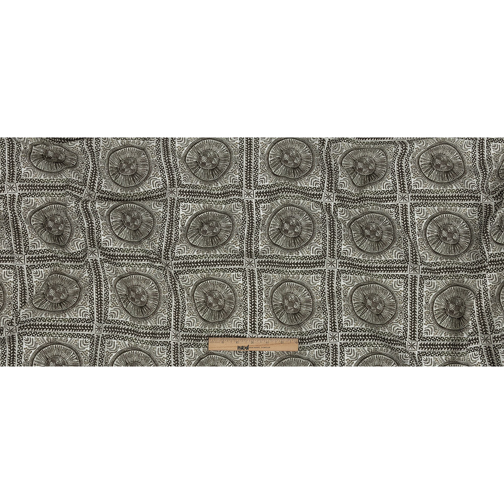 Lightweight Viscose-Linen Woven Print - Black and White Medallion and Geometric Squares - Mood Exclusive Small Heliocentric Folded