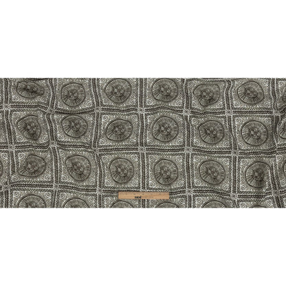 Lightweight Viscose-Linen Woven Print - Black and White Medallion and Geometric Squares - Mood Exclusive Small Heliocentric Folded