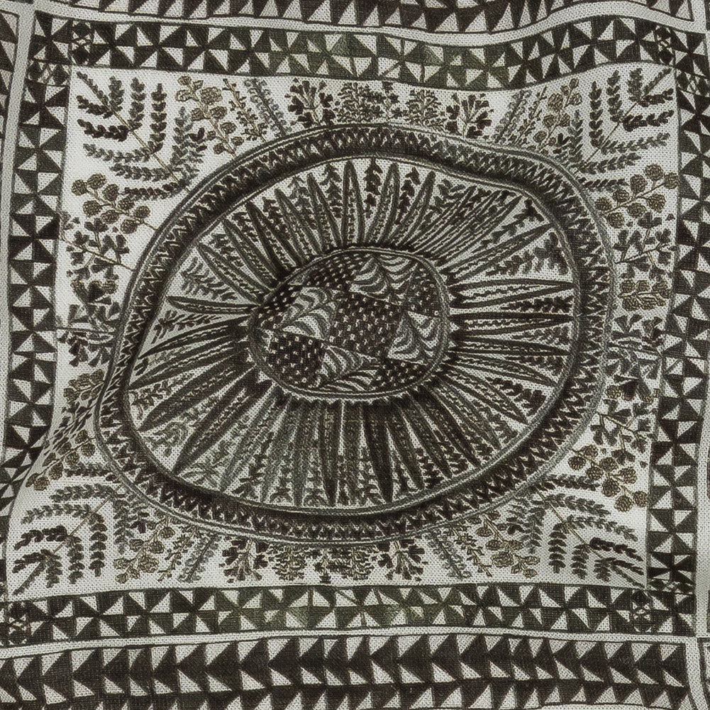 Lightweight Viscose-Linen Woven Print - Black and White Medallion and Geometric Squares - Mood Exclusive Small Heliocentric Full