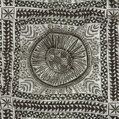 Lightweight Viscose-Linen Woven Print - Black and White Medallion and Geometric Squares - Mood Exclusive Large Heliocentric