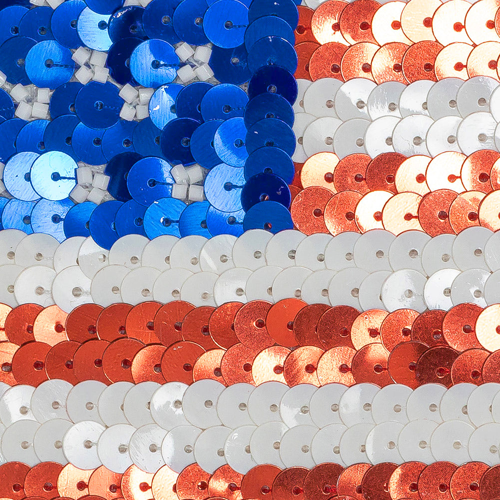 Vintage Large Heart-Shaped American Flag Beaded and Sequins Applique Detail